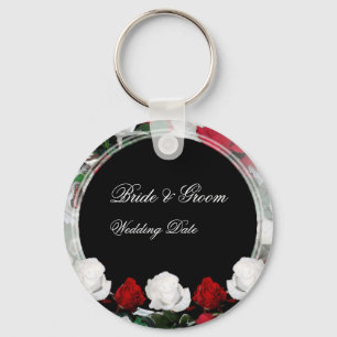 Porte-clés Roses blancs et rouges jeune mariée et faveur 1 d