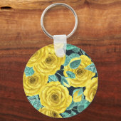 Porte-clés Roses d'aquarelle jaune avec feuilles et pattes de (Recto)
