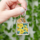 Porte-clés Roses d'aquarelle jaune avec feuilles et pattes de (main)