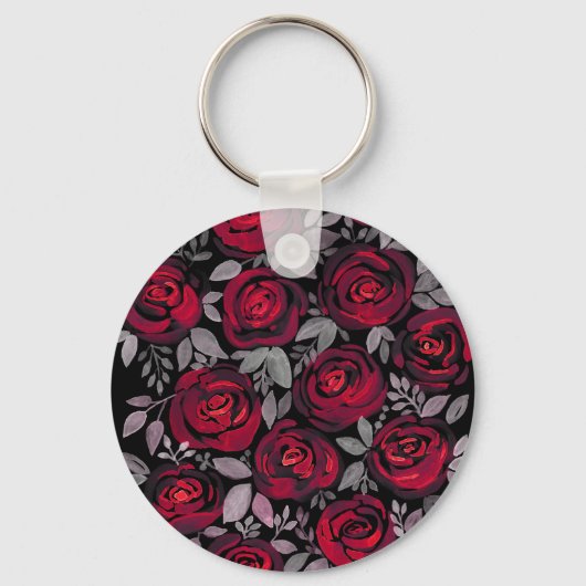 Porte-clés Roses d'aquarelle, roses rouges sur noir (Recto)
