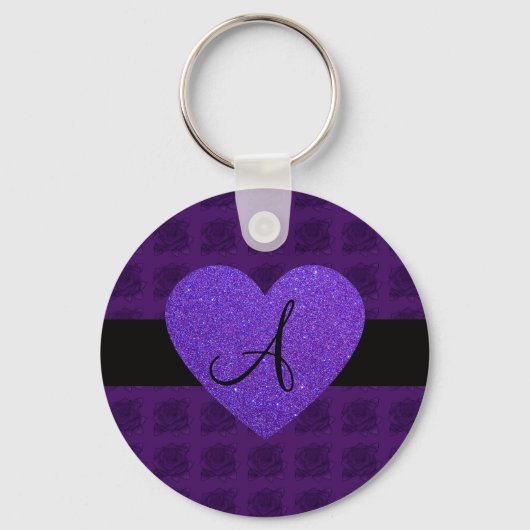 Porte-clés Roses de monogramme de coeur pourpre (Recto)