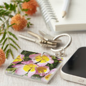 Porte-clés Roses et Fleurs Jaunes Cercle de clé acrylique (Devant Droit)