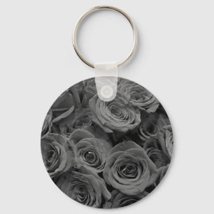 Porte-clés Roses gris, photo florale grise