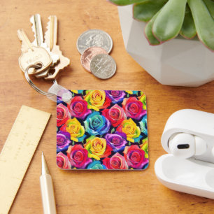 Porte-clés Roses lumineuses multicolores, art floral aquarell