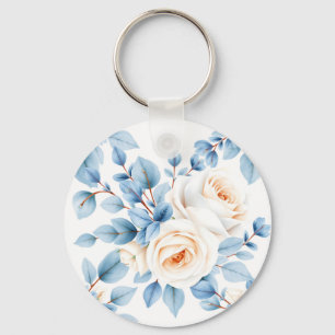 Porte-clés Roses Péches Poussiéreux Motif Eucalyptus Bleu