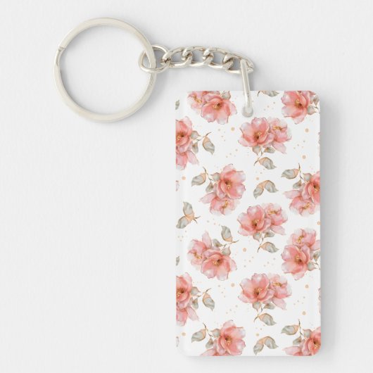 Porte-clés Roses roses et feuilles (Devant)