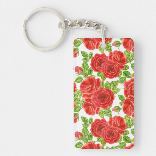 Porte-clés Roses rouges aquarelle transparente motif (Devant)
