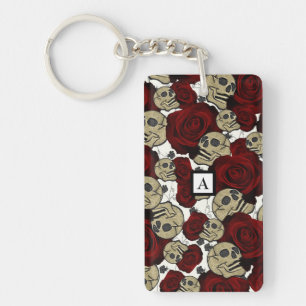 Porte-clés Roses Rouges & Crânes Floral Noir Gris Gothique Bl