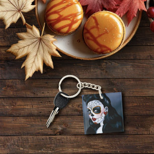 Porte-clés Roses Rouges Élégantes Femme Gothique Crâne de Suc