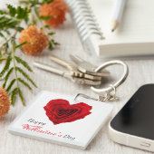 Porte-clés Roses rouges en forme de coeur Saint Valentin (Devant Droit)