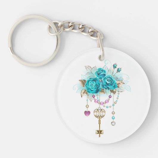 Porte-clés Roses turquoise avec touches (Devant)
