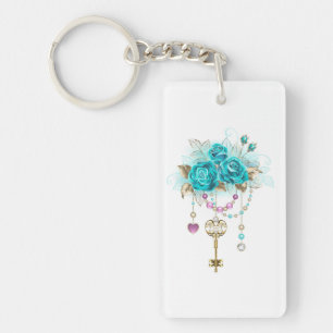 Porte-clés Roses turquoise avec touches