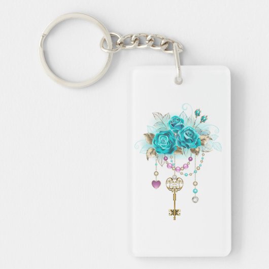 Porte-clés Roses turquoise avec touches (Devant)