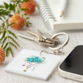 Porte-clés Roses turquoise avec touches (Devant Droit)