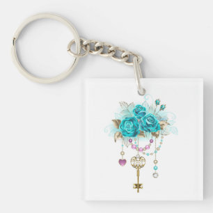 Porte-clés Roses turquoise avec touches