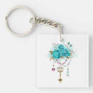 Porte-clés Roses turquoise avec touches