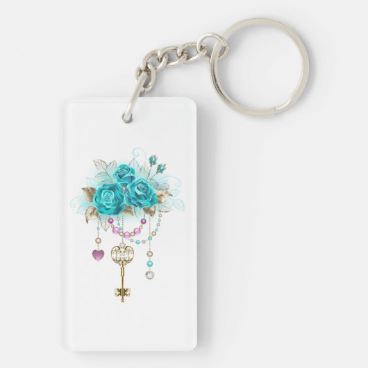 Porte-clés Roses turquoise avec touches (Dos)