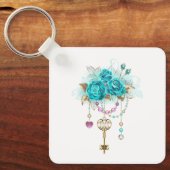 Porte-clés Roses turquoise avec touches (Recto)