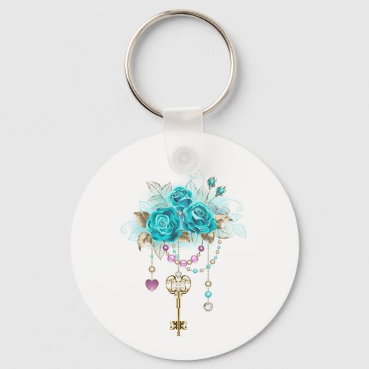 Porte-clés Roses turquoise avec touches (Recto)