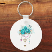 Porte-clés Roses turquoise avec touches (Verso)