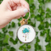 Porte-clés Roses turquoise avec touches (Main)