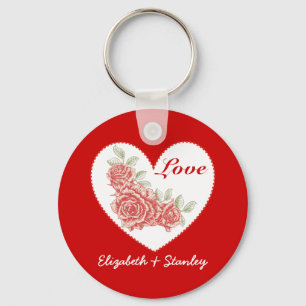 Porte-clés roses vintages et coeur Valentine's Love porte - c