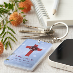 Porte-clés Rosette Croix Bleu Papillons Poème commémoratif 