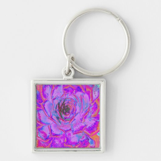 Porte-clés Rosette Succulente pourpre et magenta (Devant)