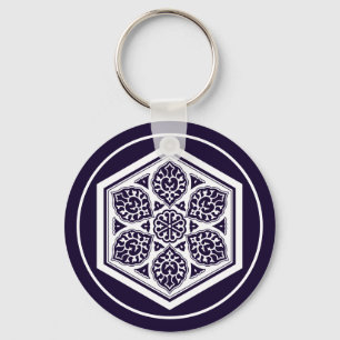 Porte-clés Rosette turque bleu vintage - Graphique géométriqu