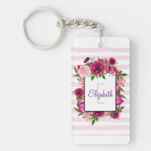 Porte-clés Rosier rose et bouquet floral de crapaud