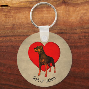 Porte-clés Rottweiler Chien Coeur Rouge Personnalisé
