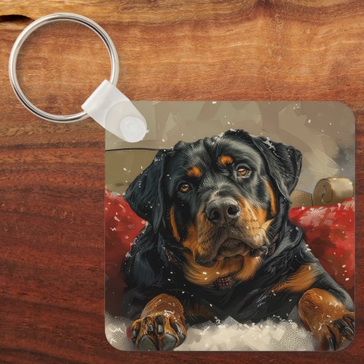 Porte-clés Rottweiler chien festif de Noël (Recto)