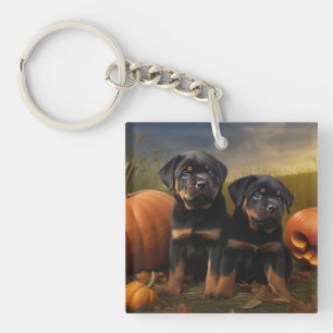 Porte-clés Rottweiler Chiot Automne Citrouille de plaisir