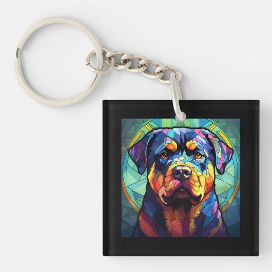 Porte-clés Rottweiler en vitrail (Devant)