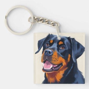 Porte-clés Rottweiler   Peinture aquarelle de chien animal de