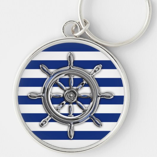 Porte-clés Roue Chrome Argent sur les bandes Nautiques (Devant)