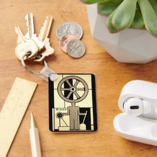 Porte-clés Roue d'affaires Art déco vintage et travailleur au