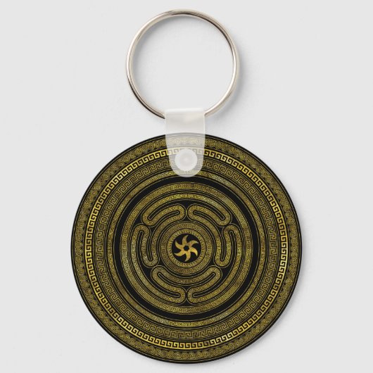 Porte-clés Roue d'Hécate clé grecque Noir et Or (Recto)