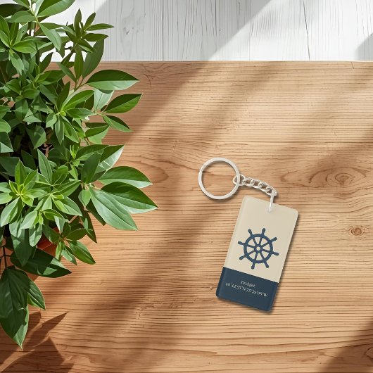 Porte-clés roue marine bleue avec nom et coordonnées