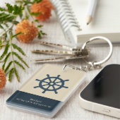 Porte-clés roue marine bleue avec nom et coordonnées (Devant droit)