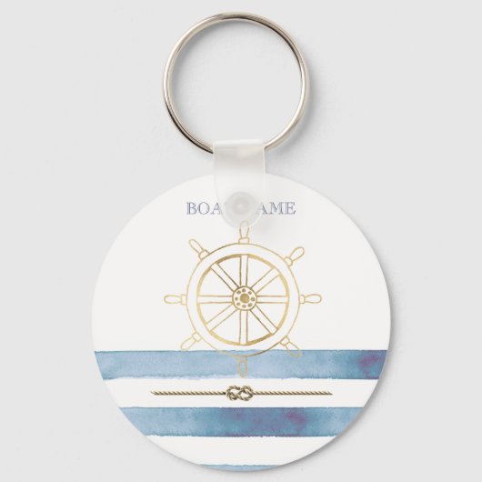 Porte-clés Roue nautique en or, Bleu Aquarelle (Recto)