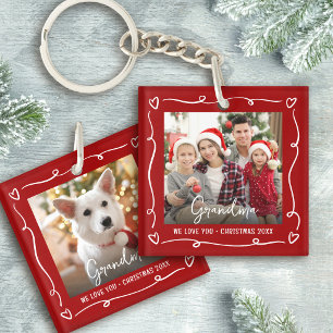 Porte-clés Rouge 2 Photo Noël Amour Vous Grand-mère Doodles A