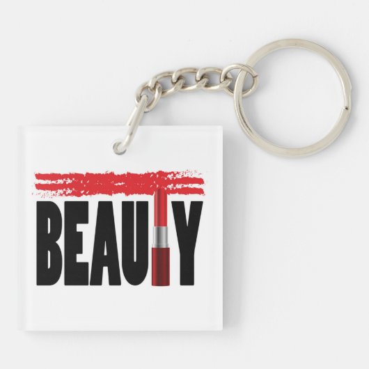 Porte-clés Rouge à lèvres de typographie de beauté (Dos)