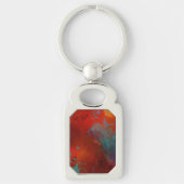 Porte-clés Rouge, Aqua & Gold Grunge Digital Art Abstrait (Devant)