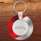 Porte-clés Rouge & Argent Moderne Métallurgique Design géomét (Verso)