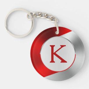 Porte-clés Rouge & Argent Moderne Métallurgique Design géomét