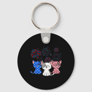 Porte-clés Rouge Blanc Bleu Chats Usa Drapeau Feu 4 juillet