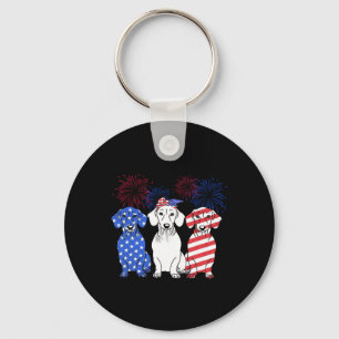Porte-clés Rouge Blanc Bleu Dachshund Chien Usa Drapeau Feu d