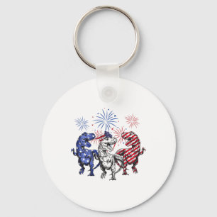 Porte-clés Rouge Blanc Bleu T Rex Dinosaur Feu 4 juillet