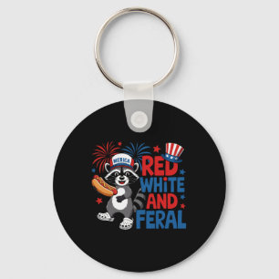 Porte-clés Rouge Blanc Et Féral Raton Laveur Mérique Usa Indé
